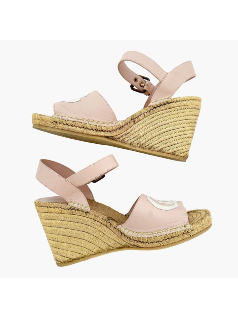 Gucci Flor GG Espadrille Wedge Sandals EU 39.5 US 9.5 Pink Gold Platform Heel - Picture 8 of 11